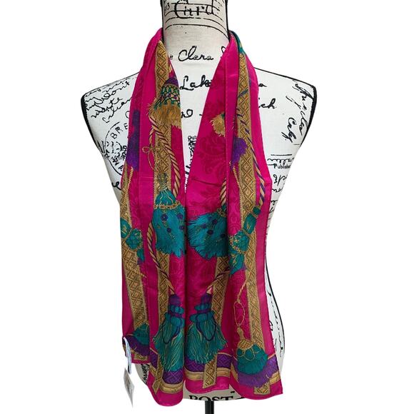 Liz Claiborne Accessories - NWT Vintage Bright Multi Colored Liz Claiborne Silk Scarf Tassel Print 50x11